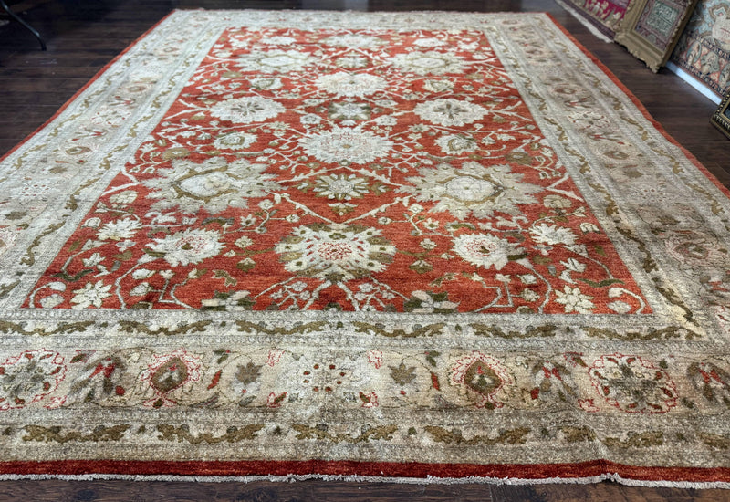 Pakistani Peshawar Rug 10x13, Burnt Orange, Large Handmade Wool Carpet by Jewel Rugs