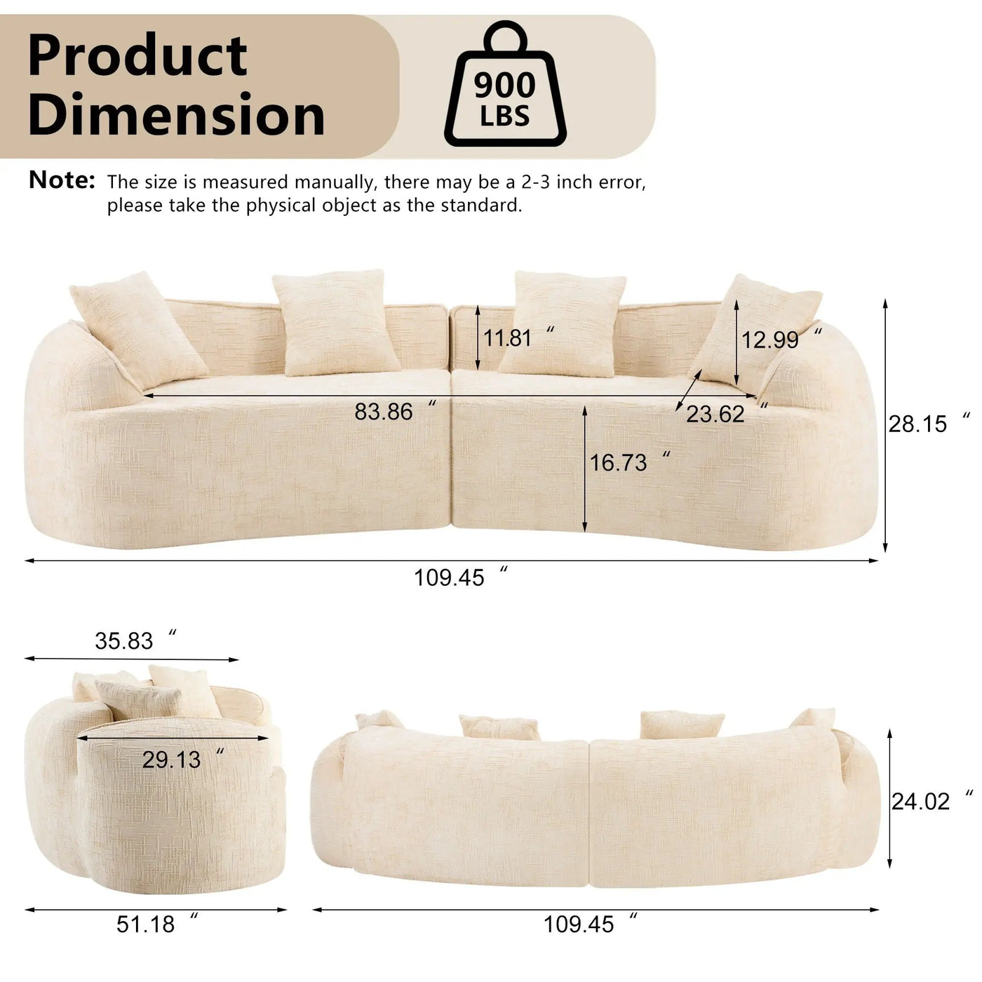 Curved Compressed Sofa, Nordic-Style Design For Living Room by Unique Piece Furniture