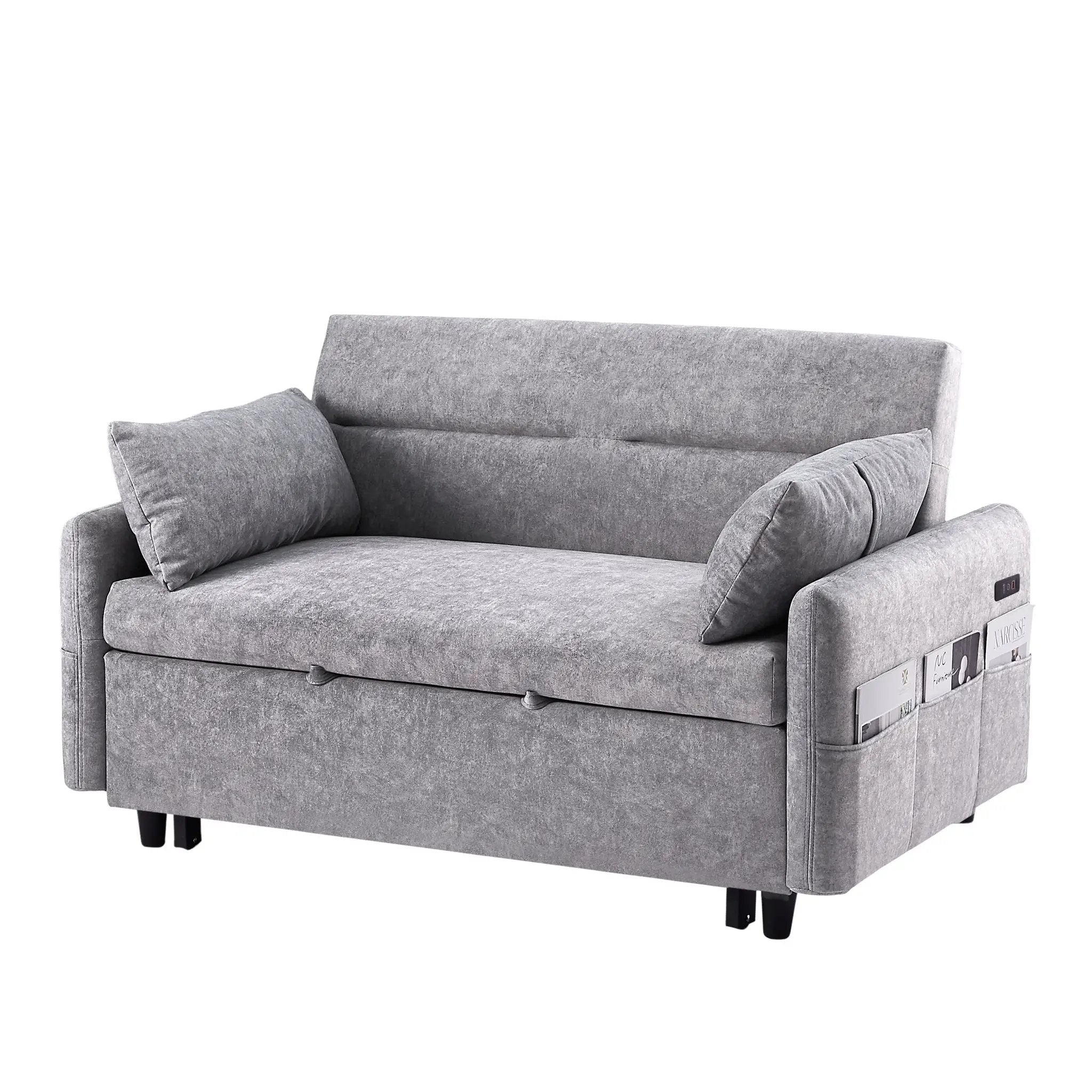 Pull Out Sleep Sofa Bed Loveseats Sofa Couch With Adjsutable Backrest, Storage Pockets, 2 Soft Pillows, USB Ports For Living Room, Bedroom, Apartment, Office by HouseOfZazla