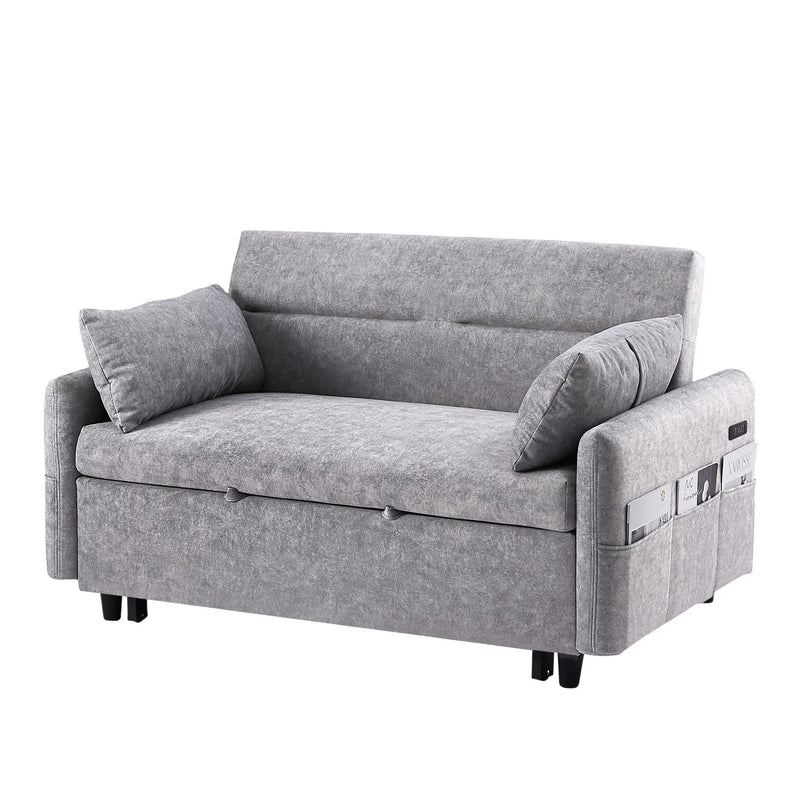 Pull Out Sleep Sofa Bed Loveseats Sofa Couch With Adjsutable Backrest, Storage Pockets, 2 Soft Pillows, USB Ports For Living Room, Bedroom, Apartment, Office by HouseOfZazla