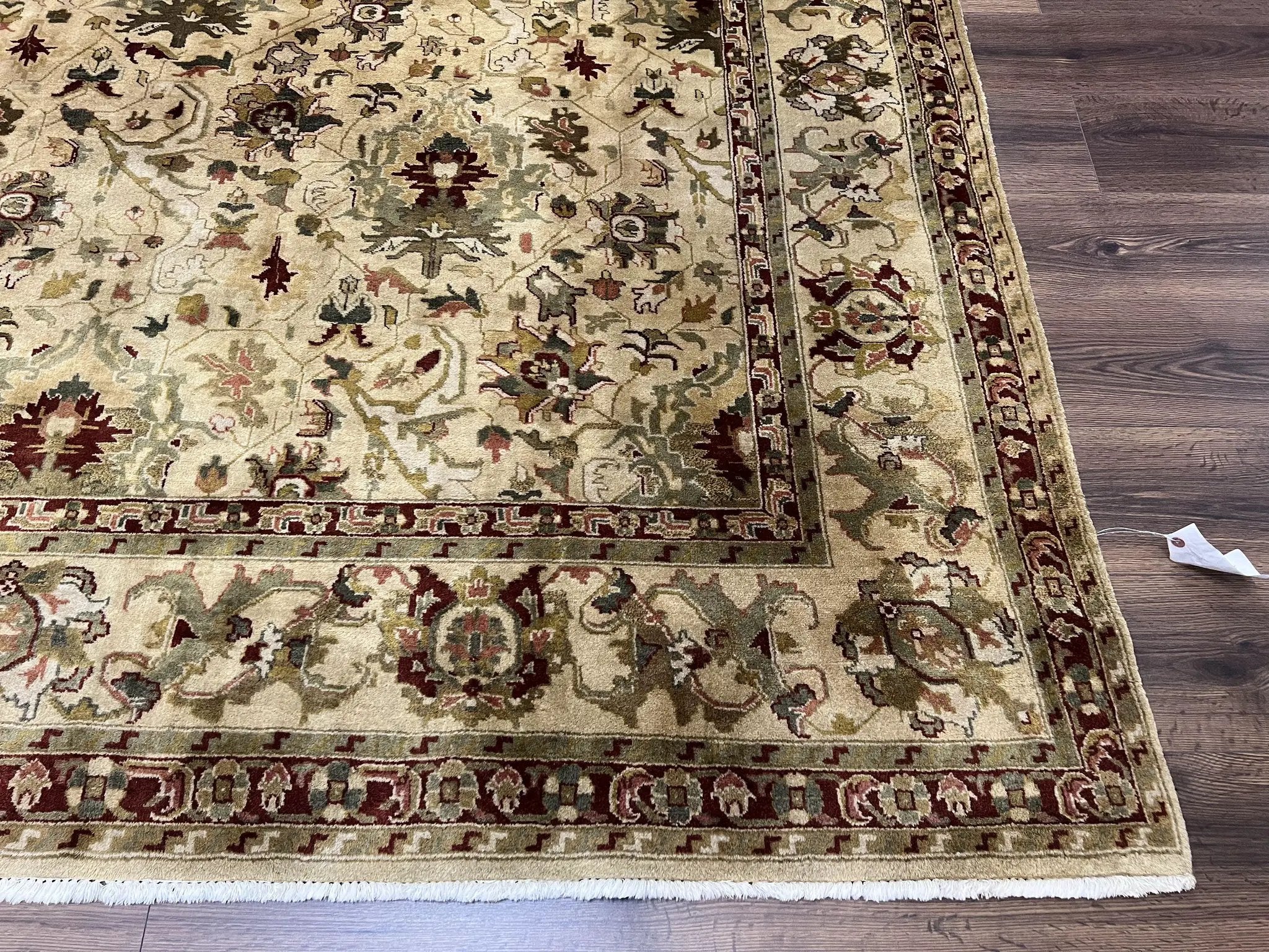 Indian Mahal Rug 8x10, Allover Floral Mahal Oriental Carpet 8 x 10, Handmade Hand Knotted Wool Rug, Indo Persian Area Rug, Tea-Washed Tan by Jewel Rugs