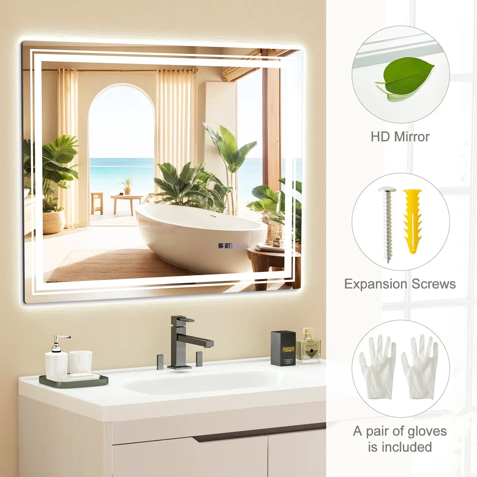 Defogging LED Bathroom Mirror with Memory Function and Anti-Fog by DirectDeals