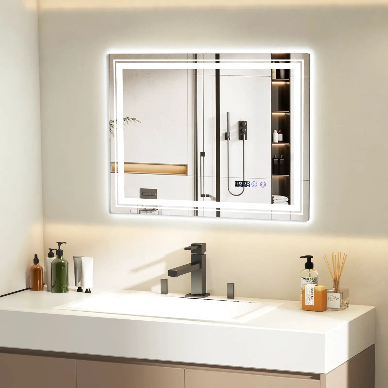 Defogging LED Bathroom Mirror with Memory Function and Anti-Fog by DirectDeals