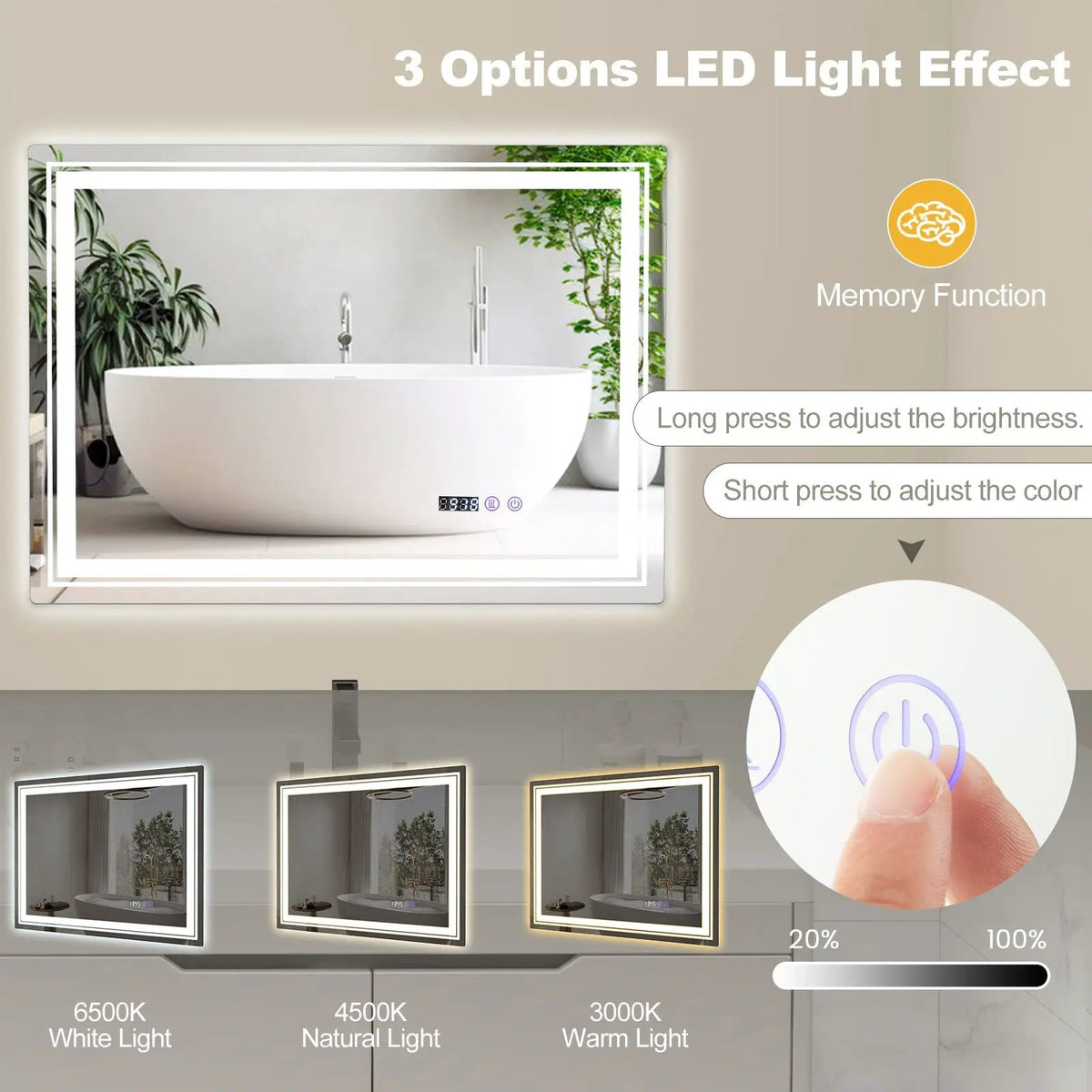 Defogging LED Bathroom Mirror with Memory Function and Anti-Fog, photo 2 of 24