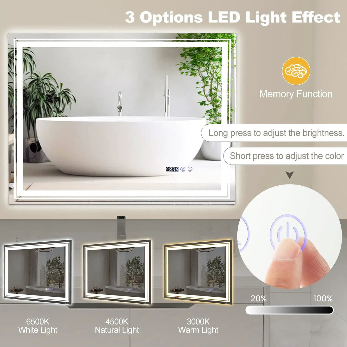 Defogging LED Bathroom Mirror with Memory Function and Anti-Fog, photo 12 of 24