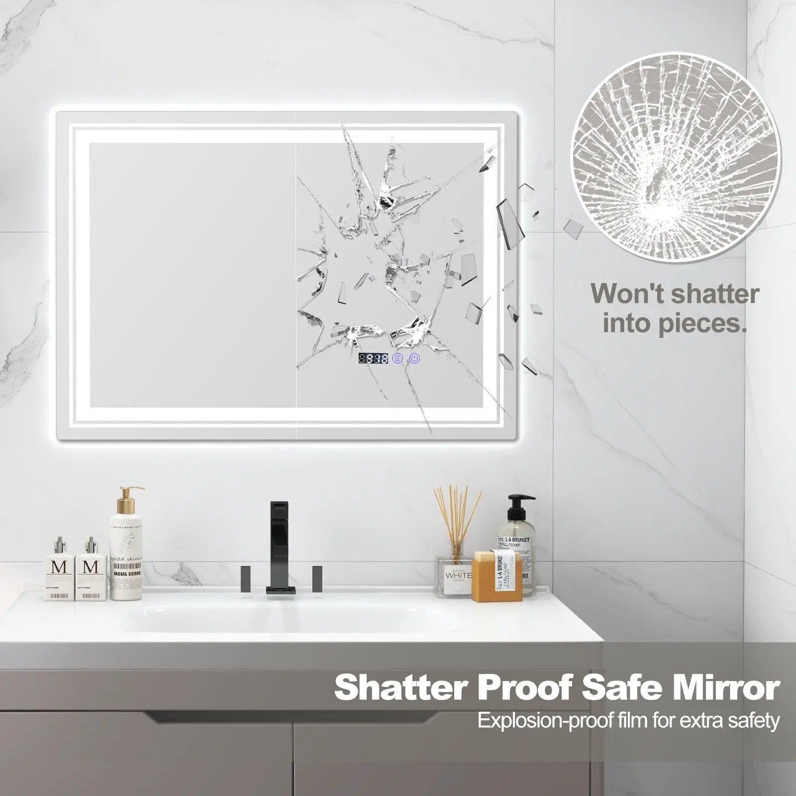 Defogging LED Bathroom Mirror with Memory Function and Anti-Fog by DirectDeals