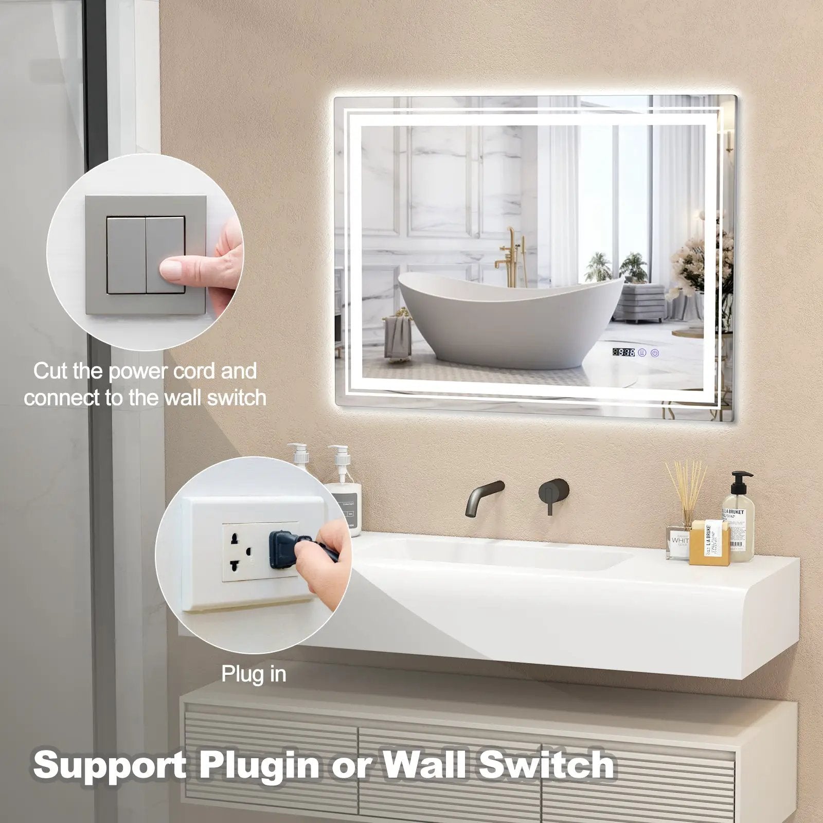 Defogging LED Bathroom Mirror with Memory Function and Anti-Fog by DirectDeals
