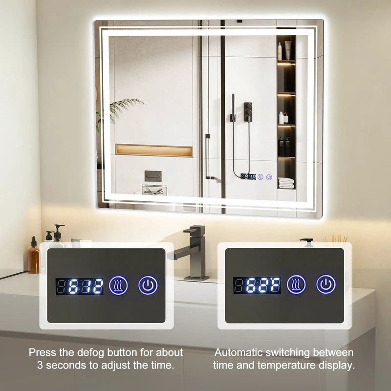 Defogging LED Bathroom Mirror with Memory Function and Anti-Fog by DirectDeals