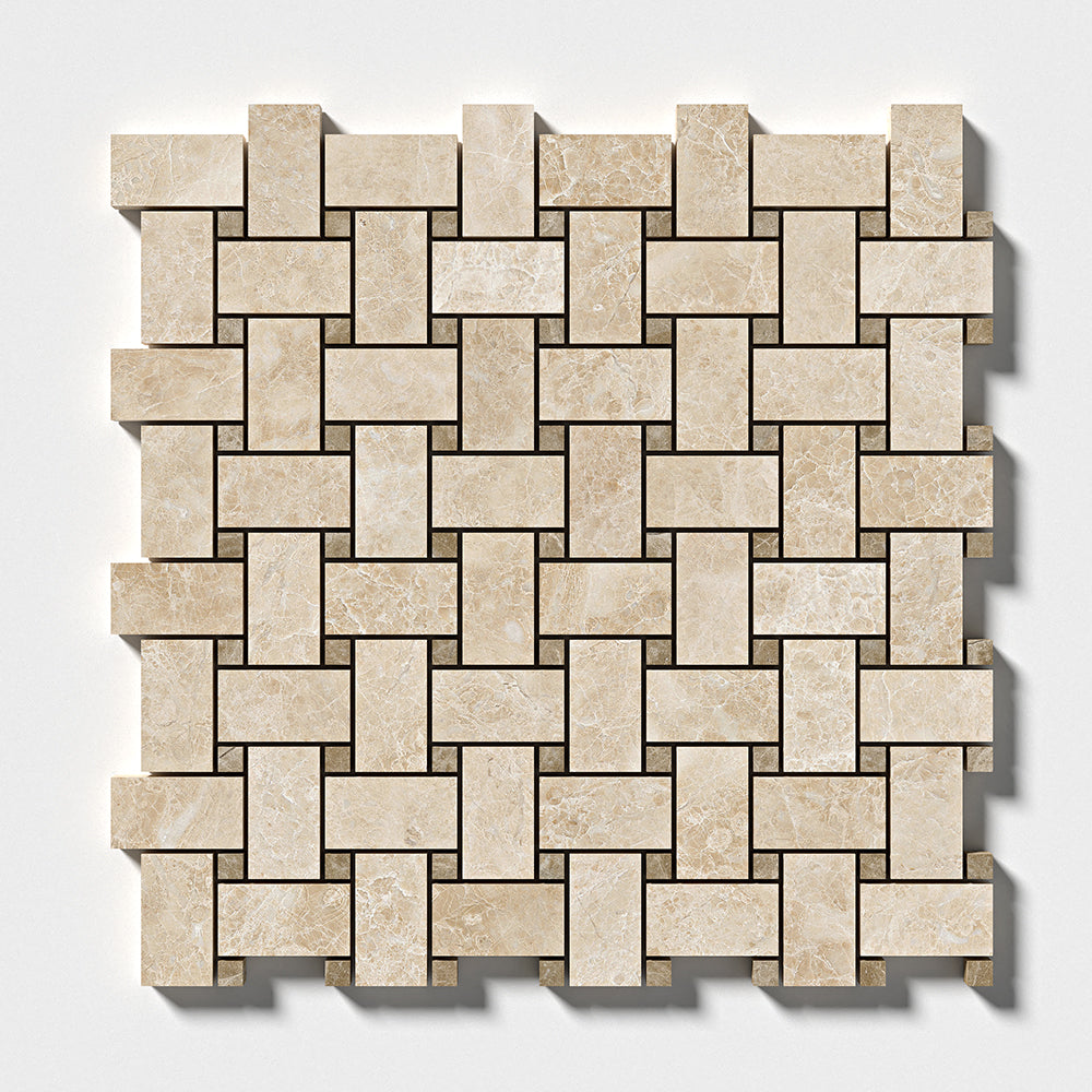 Delicate Beige Polished Basket Weave Marble Mosaics 12x12 Marble Polished 12x12 Mosaics