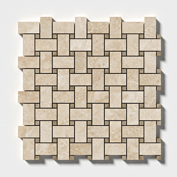 Delicate Beige Polished Basket Weave Marble Mosaics 12x12