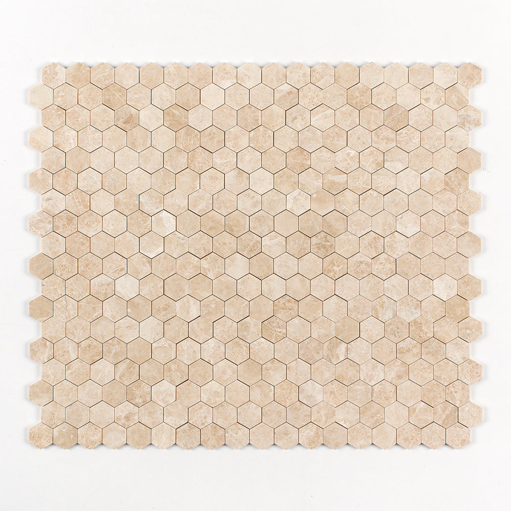 Delicate Beige Polished Hexagon Marble Mosaics 10 3/8x12 Marble Polished 12x12 Mosaics — 1