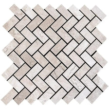 Sahara Beige Fine Textured Herringbone Marble Mosaics 12 1/8x13 3/8