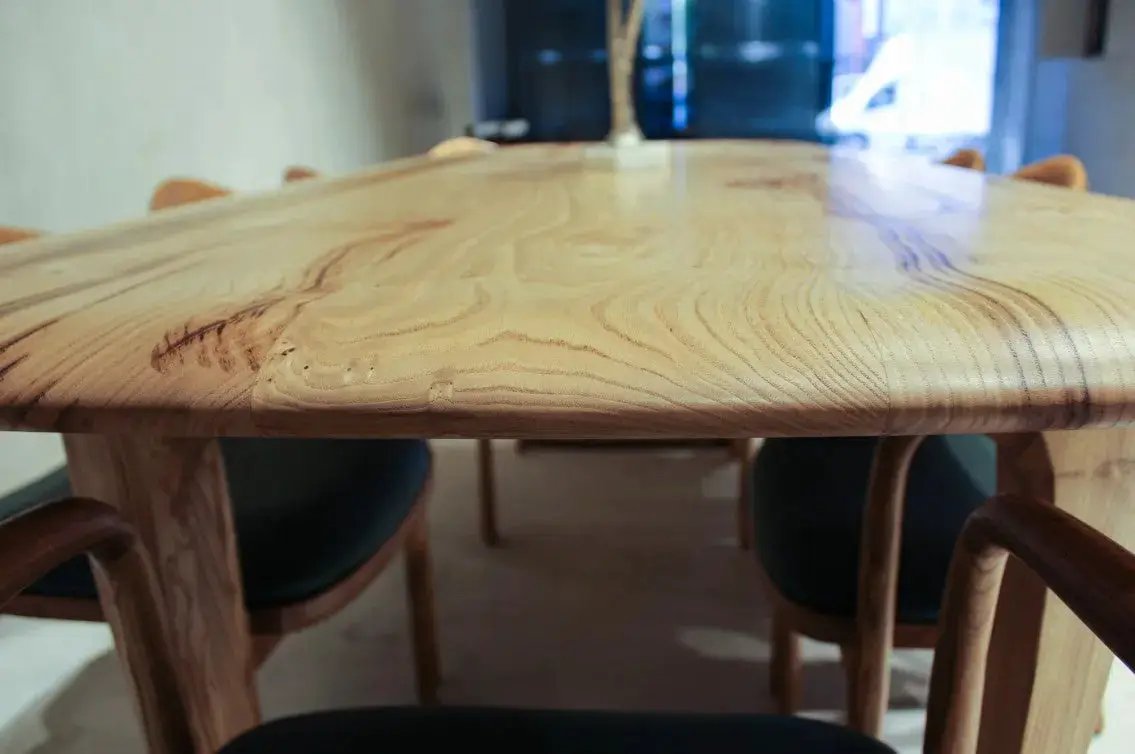 Rustic Solid Chestnut Wood Dining Table with Chestnut Legs, detail