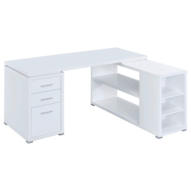 Tona - L-Shape Computer Desk With 3 Drawers And 5 Shelves by HouseOfZazla