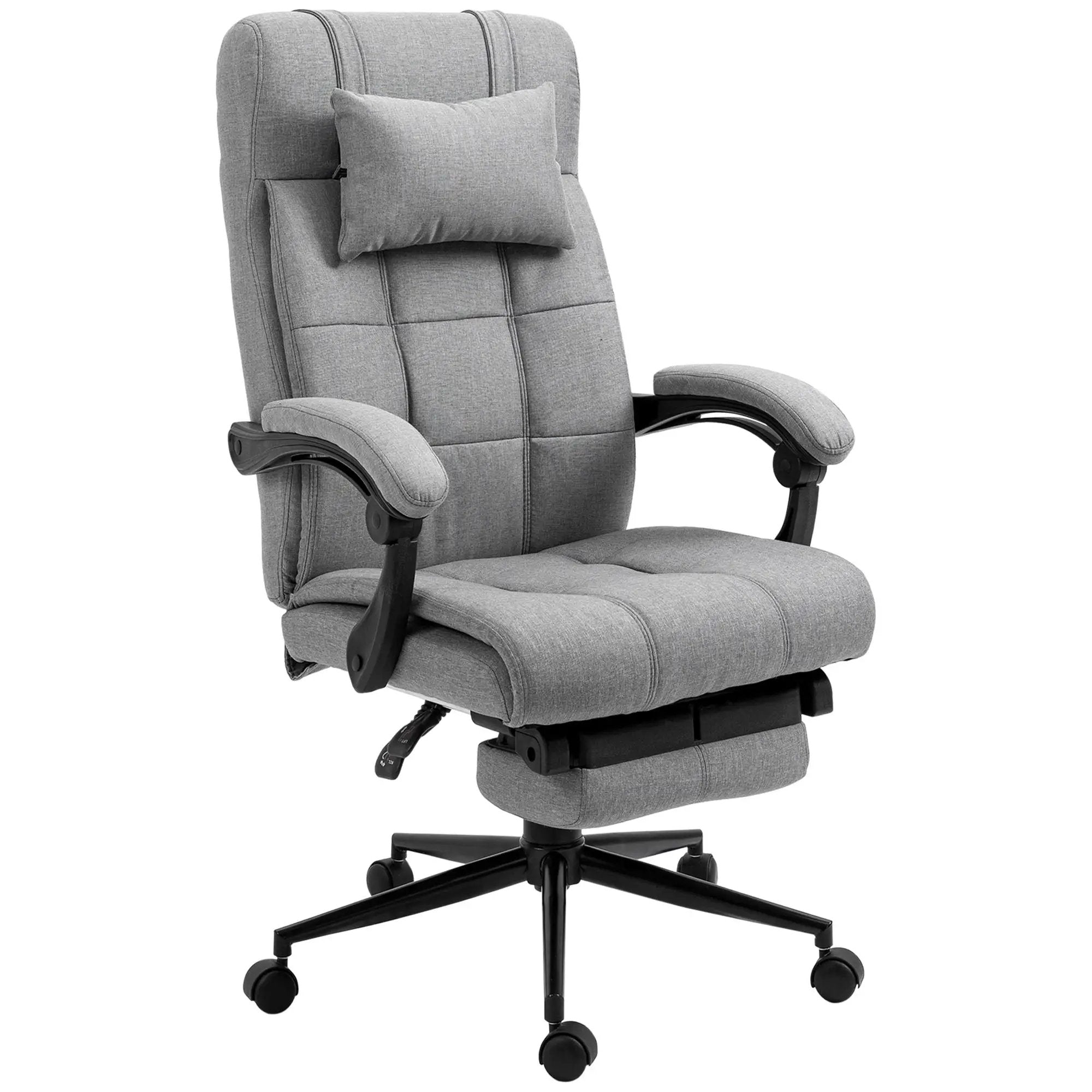 Vinsetto - Executive Linen-Feel Fabric Office Chair High Back Swivel Task Chair With Adjustable Height Upholstered Retractable Footrest, Headrest And Padded Armrest - Light Gray by HouseOfZazla