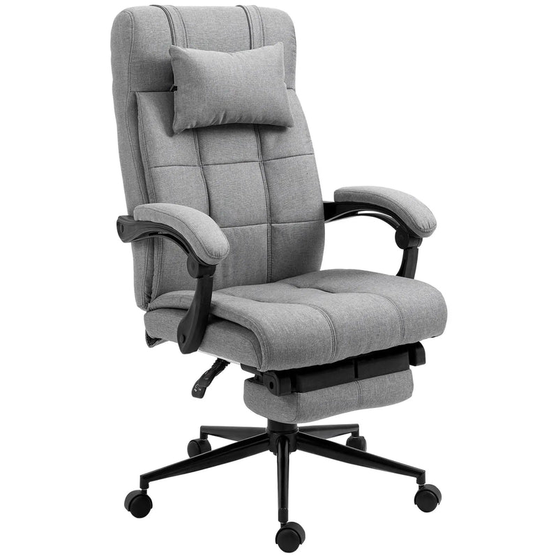 Vinsetto - Executive Linen-Feel Fabric Office Chair High Back Swivel Task Chair With Adjustable Height Upholstered Retractable Footrest, Headrest And Padded Armrest - Light Gray by HouseOfZazla