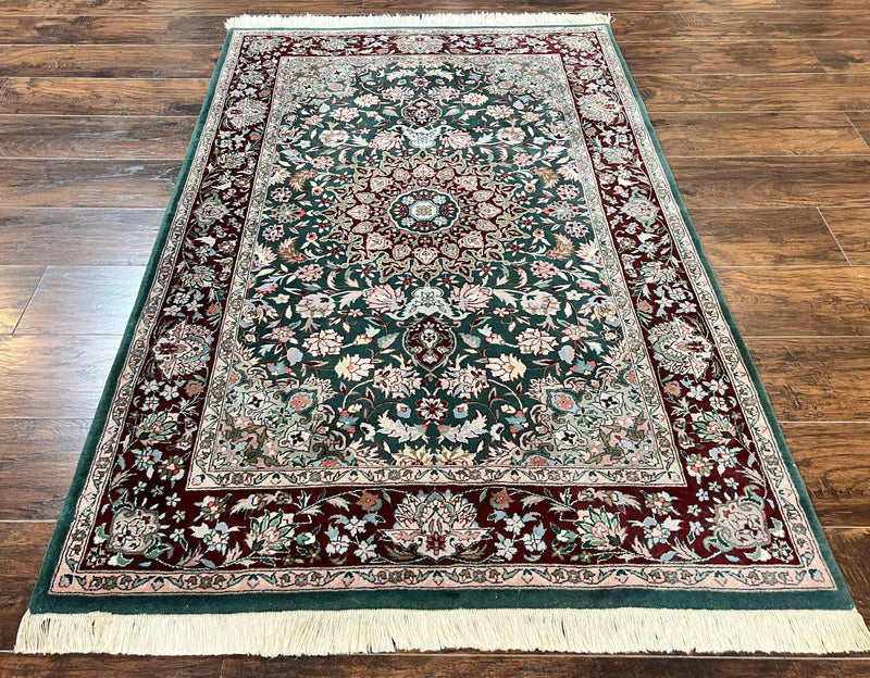 Pak Persian Rug 4x6, Wool Hand Knotted Vintage Carpet, Dark Green, Floral Medallion, Fine Oriental Rug by Jewel Rugs