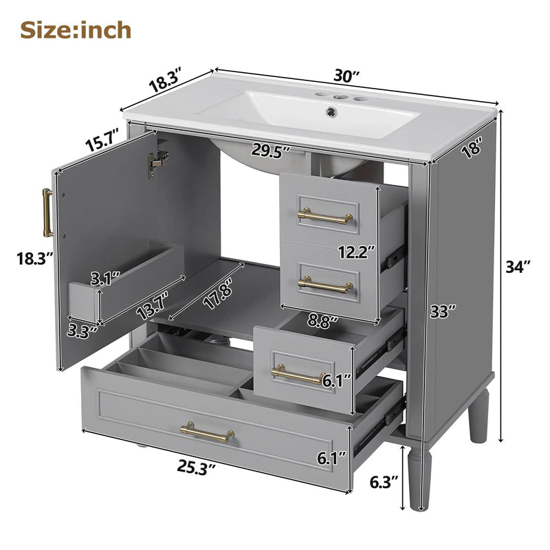 Traditional Bathroom Vanity Set With Soft Close Doors