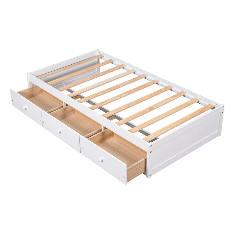 Twin Size Platform Storage Bed With 3 Drawers - White by HouseOfZazla
