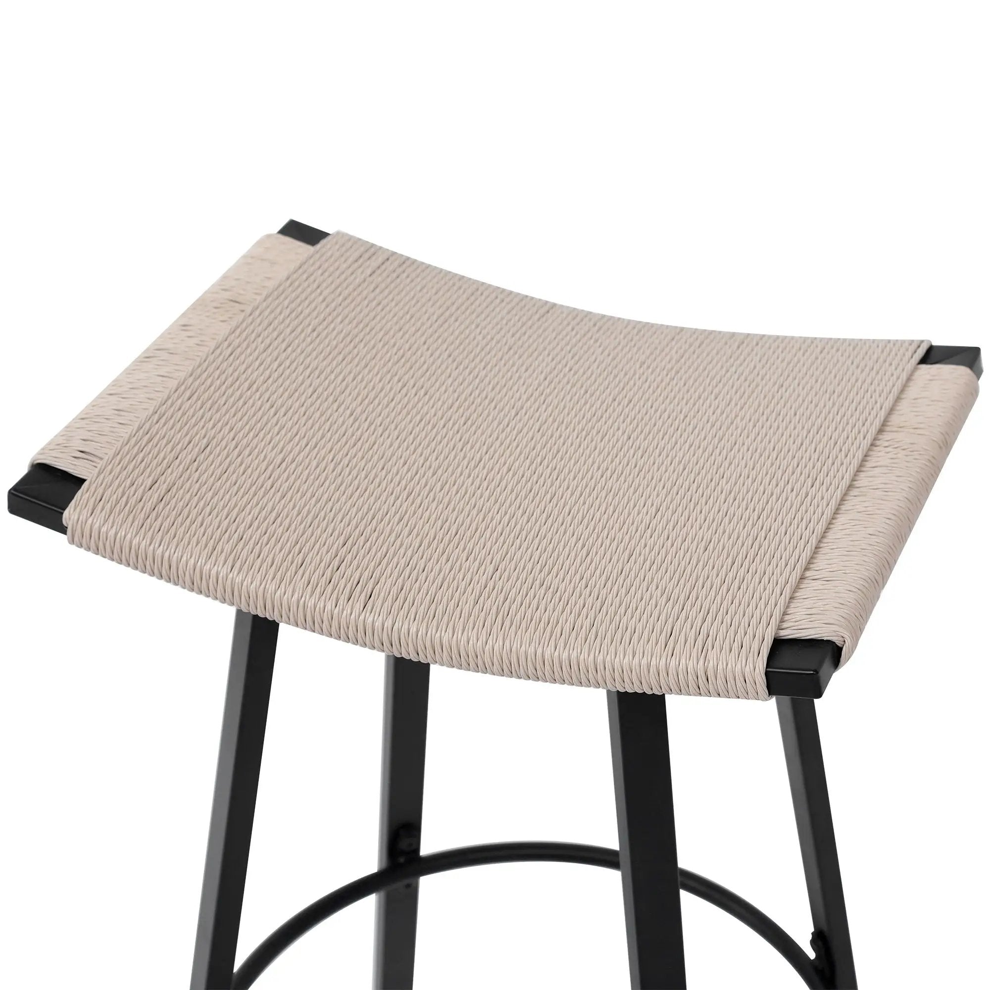Counter Height Bar Stools Backless Handwoven Kitchen Dining Chairs With Round Footrest (Set of 2) Weaving Pub Stoo - Creamy White by HouseOfZazla