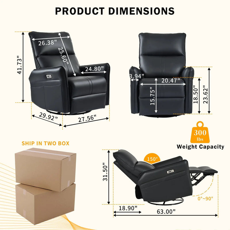 270° Power Swivel Rocker Glider Recliner Chair With USB Ports by HouseOfZazla