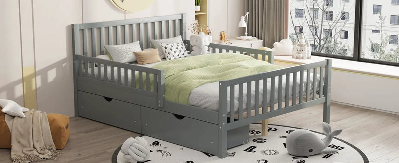 Platform Bed With Guardrails On Both Sides And 2 Storage Drawers by HouseOfZazla