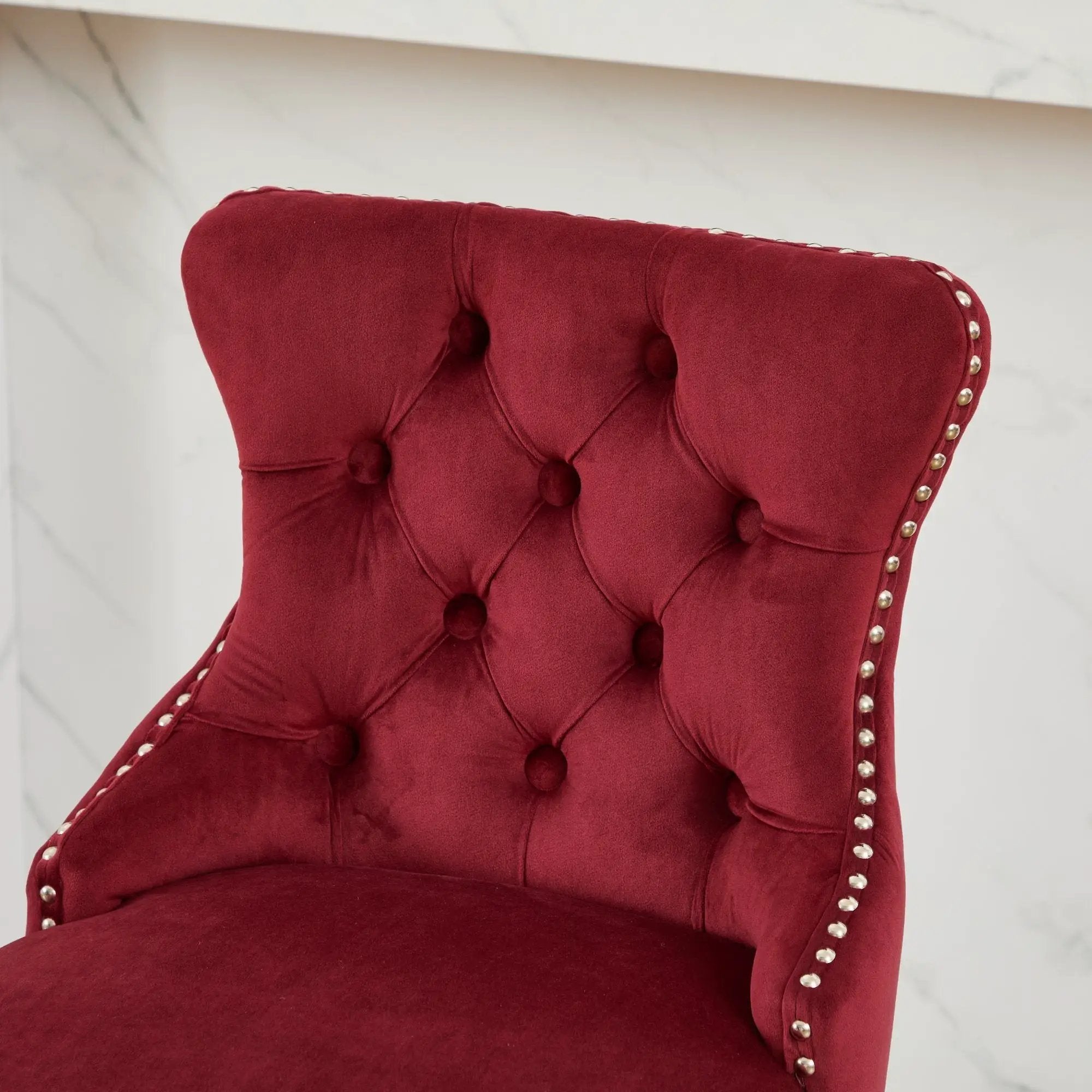 Swivel Velvet Barstools with Button Tufted Decoration - Set of 2 (Wine Red) by HouseOfZazla