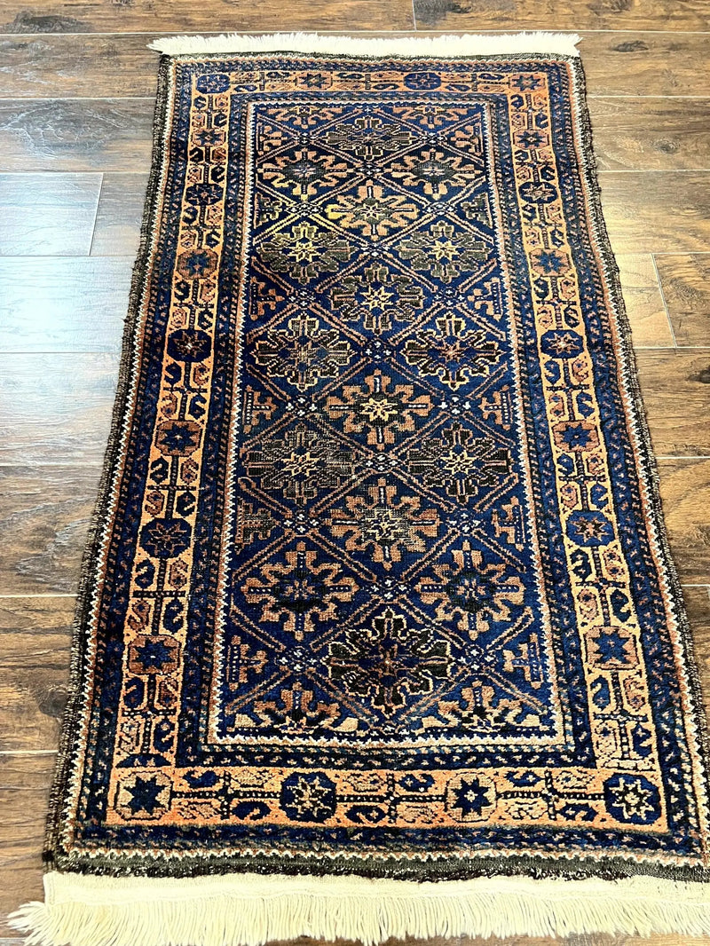 Small Antique Persian Rug 2.7 x 4.7, Handmade Wool Rug, Navy Blue, Balouch Rug, Tribal Rug by Jewel Rugs