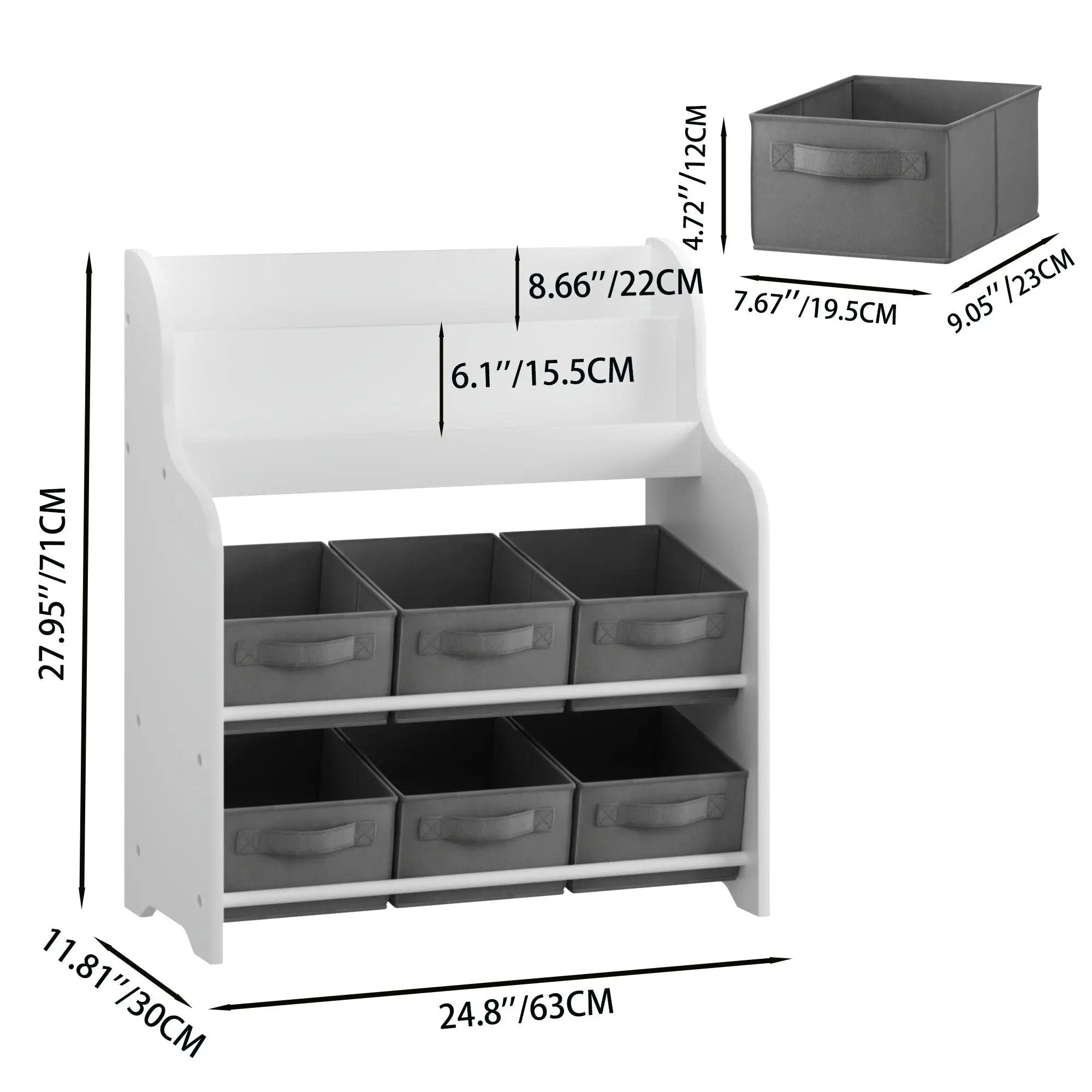 Bookshelf With 6 Storage Bins, Multi Functional Children's Bookcase And Toy Organizer - White by Unique Piece Furniture