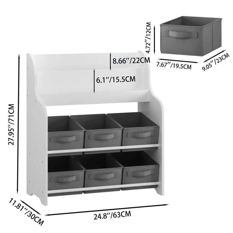 Bookshelf With 6 Storage Bins, Multi Functional Children's Bookcase And Toy Organizer - White by Unique Piece Furniture