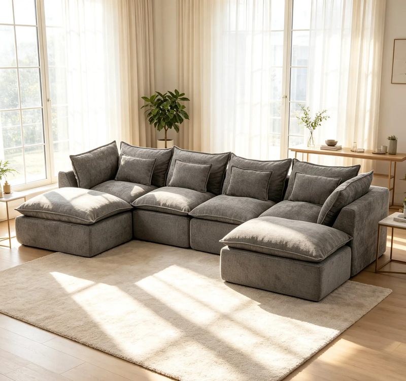 129.8" Width Modular Sectional Sofa with 2 Ottomans by HouseOfZazla