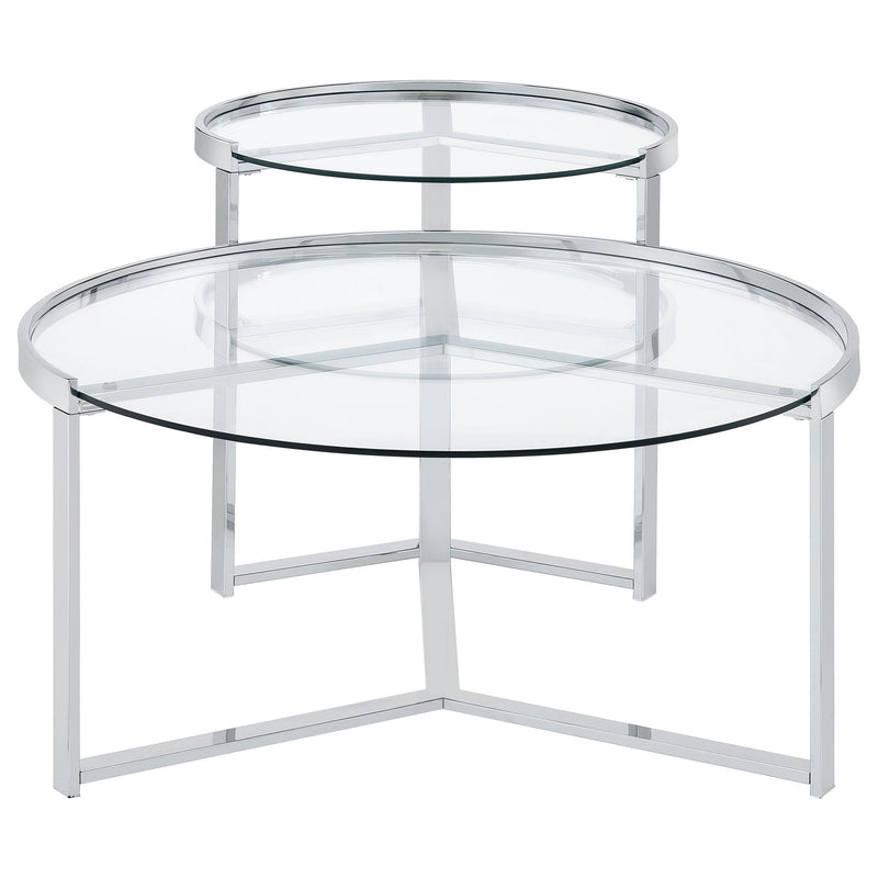 Delia 2-Piece Round Glass Top Nesting Coffee Table Chrome by Unique Piece Furniture