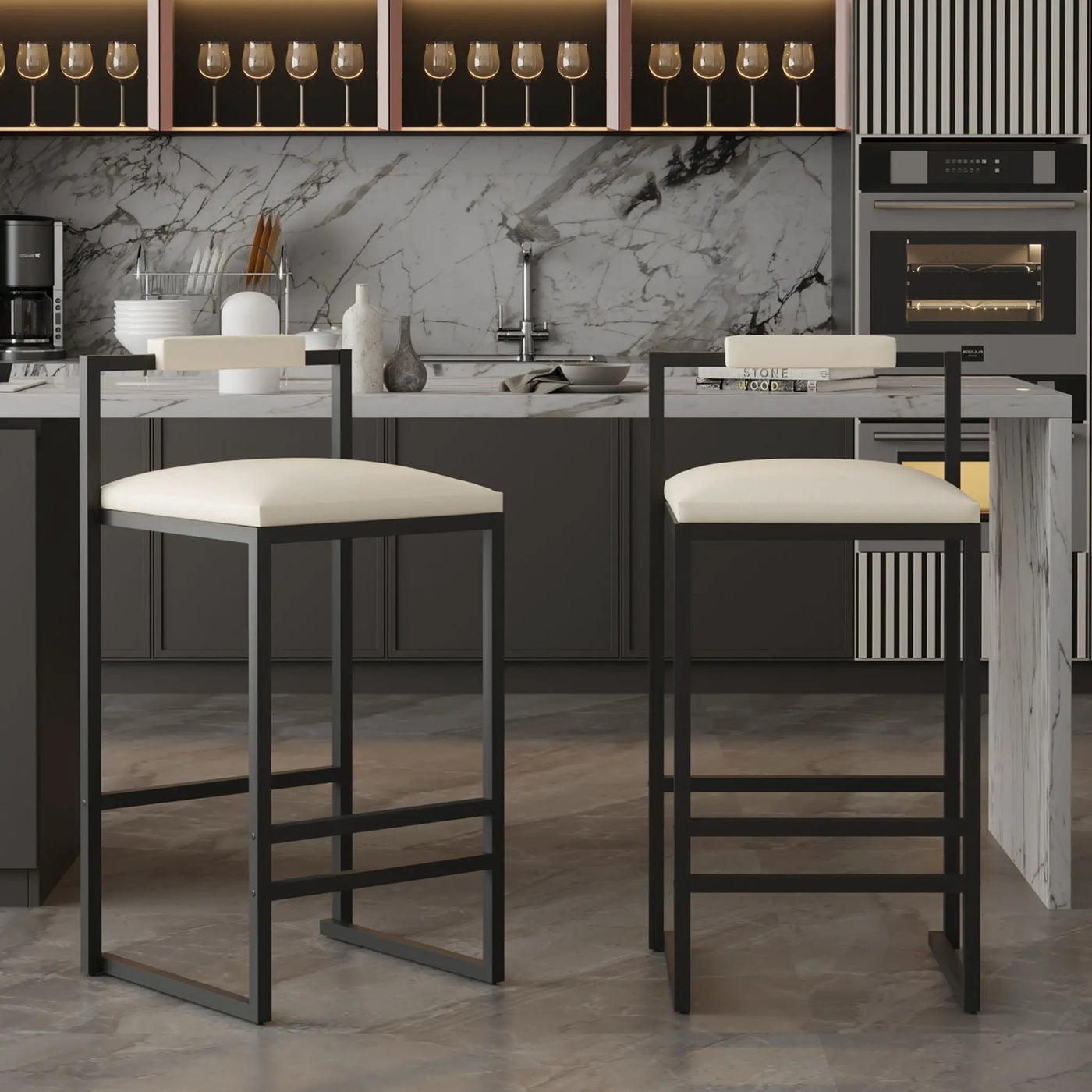 Elegant Bar Stool Set With Backrest And Footrest, Counter Height (Set of 2) by Unique Piece Furniture