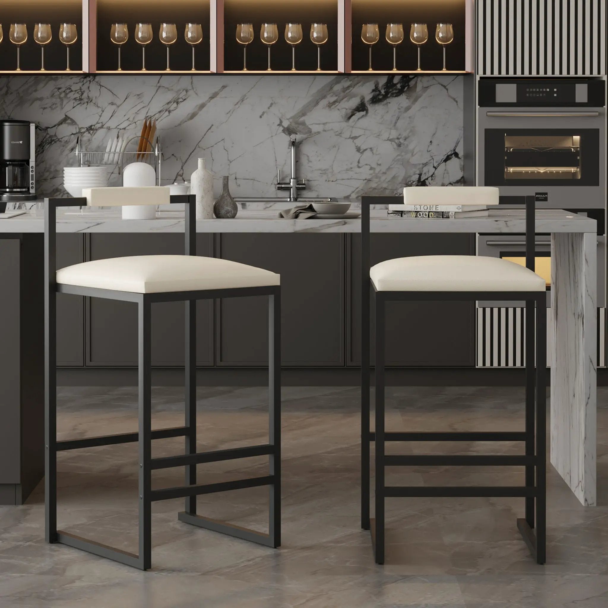 Elegant Bar Stool Set With Backrest And Footrest, Counter Height (Set of 2) by Unique Piece Furniture
