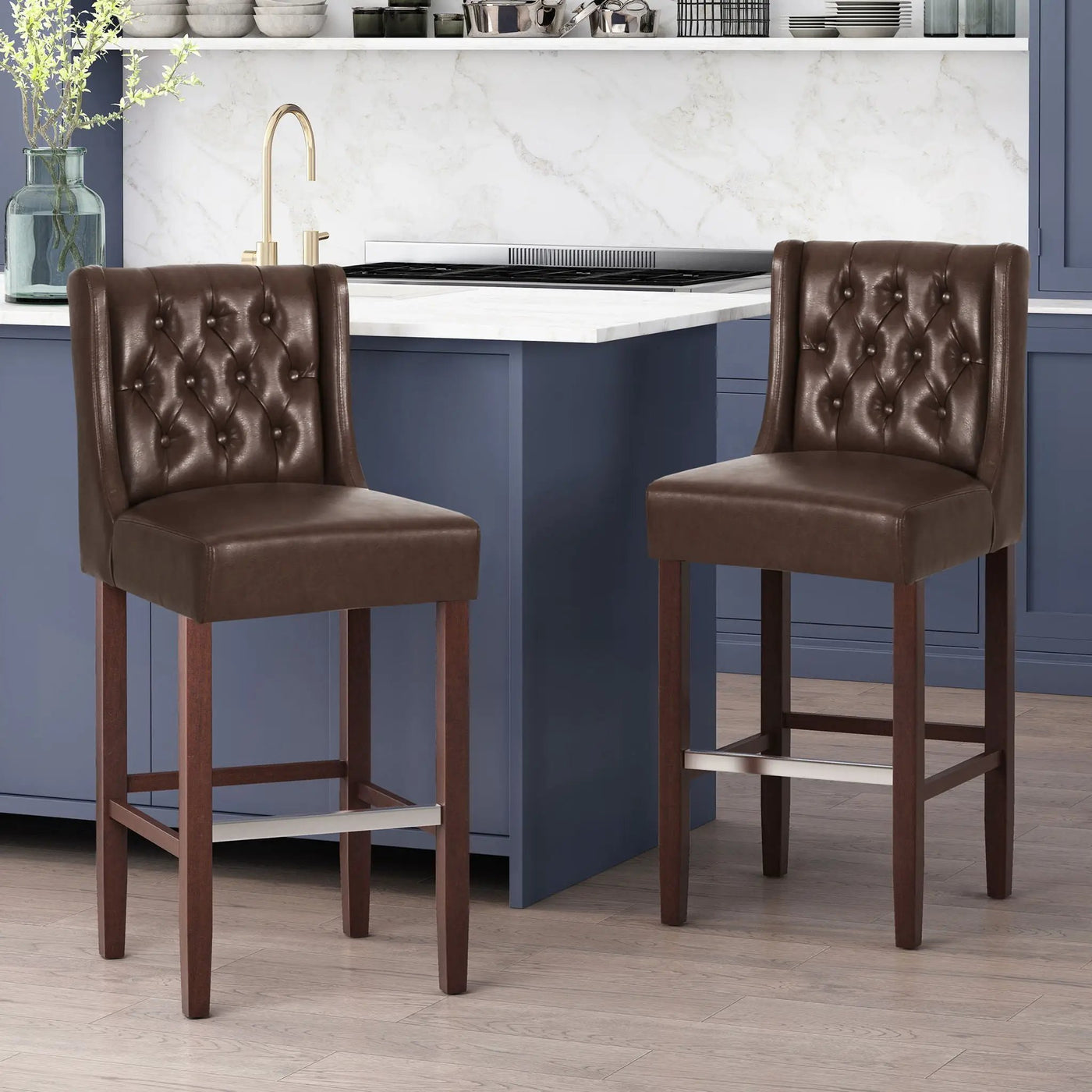 Solstara Upholstered Dining Barstool with Button Tufted and Wing Back by HouseOfZazla