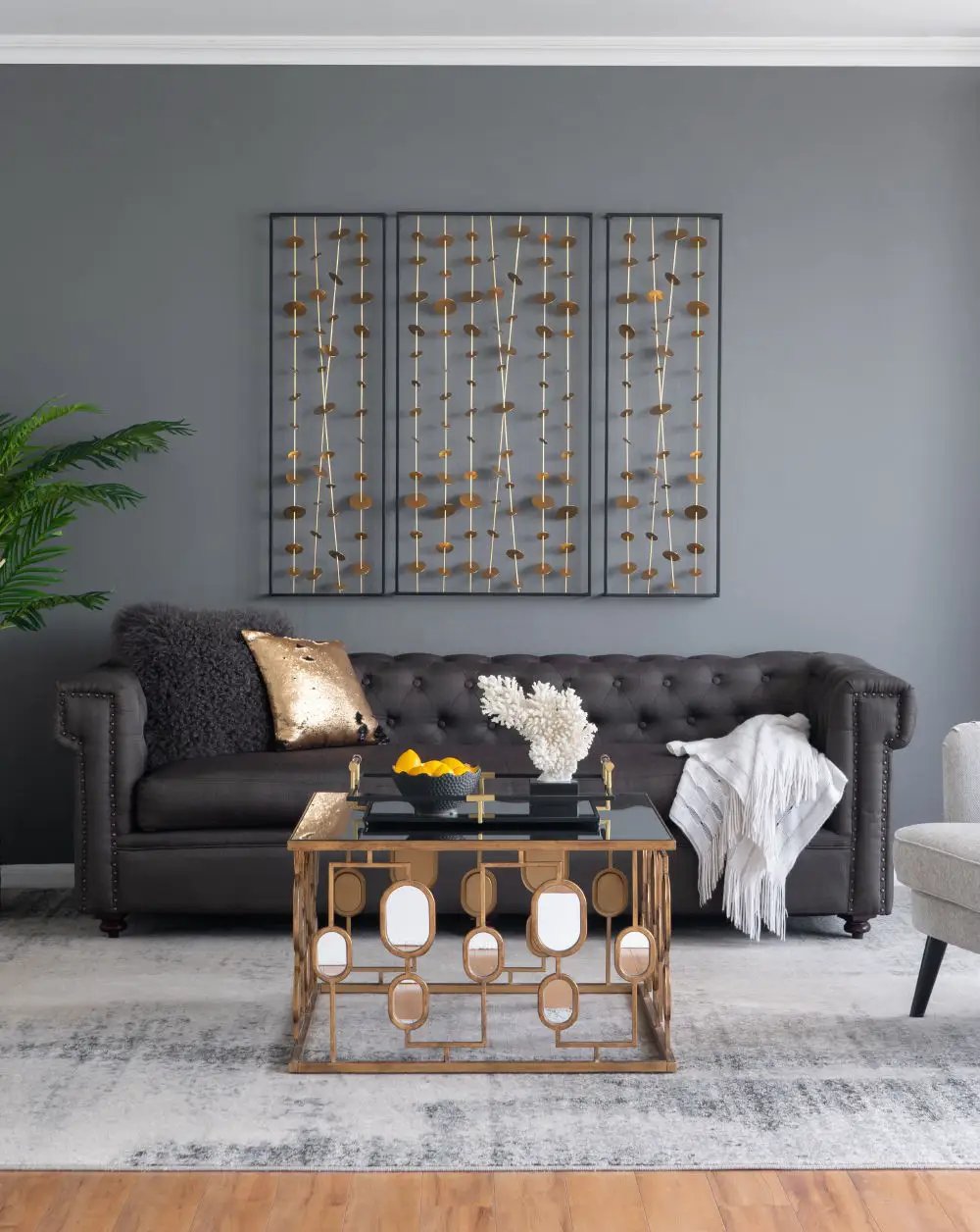 Metal Decorative Wall Art With Frame, Wall Decor For Living Room (Set of 3) - Gold by Unique Piece Furniture