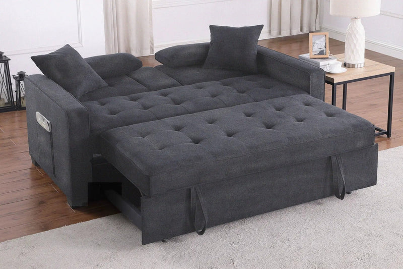 Cody II - Convertible Sleeper Loveseat With Cup Holder, Charging Ports and Pocket - Dark Gray by Unique Piece Furniture