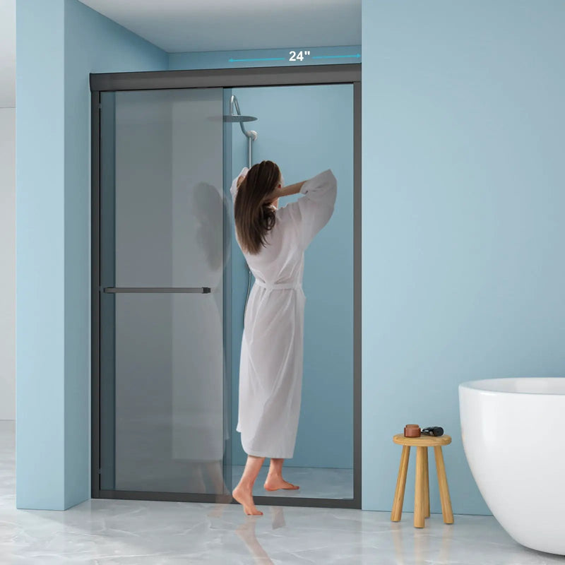 Double Sliding Glass Shower Door 8Mm Tempered Glass With Stainless Steel Frame - Matte Black by HouseOfZazla