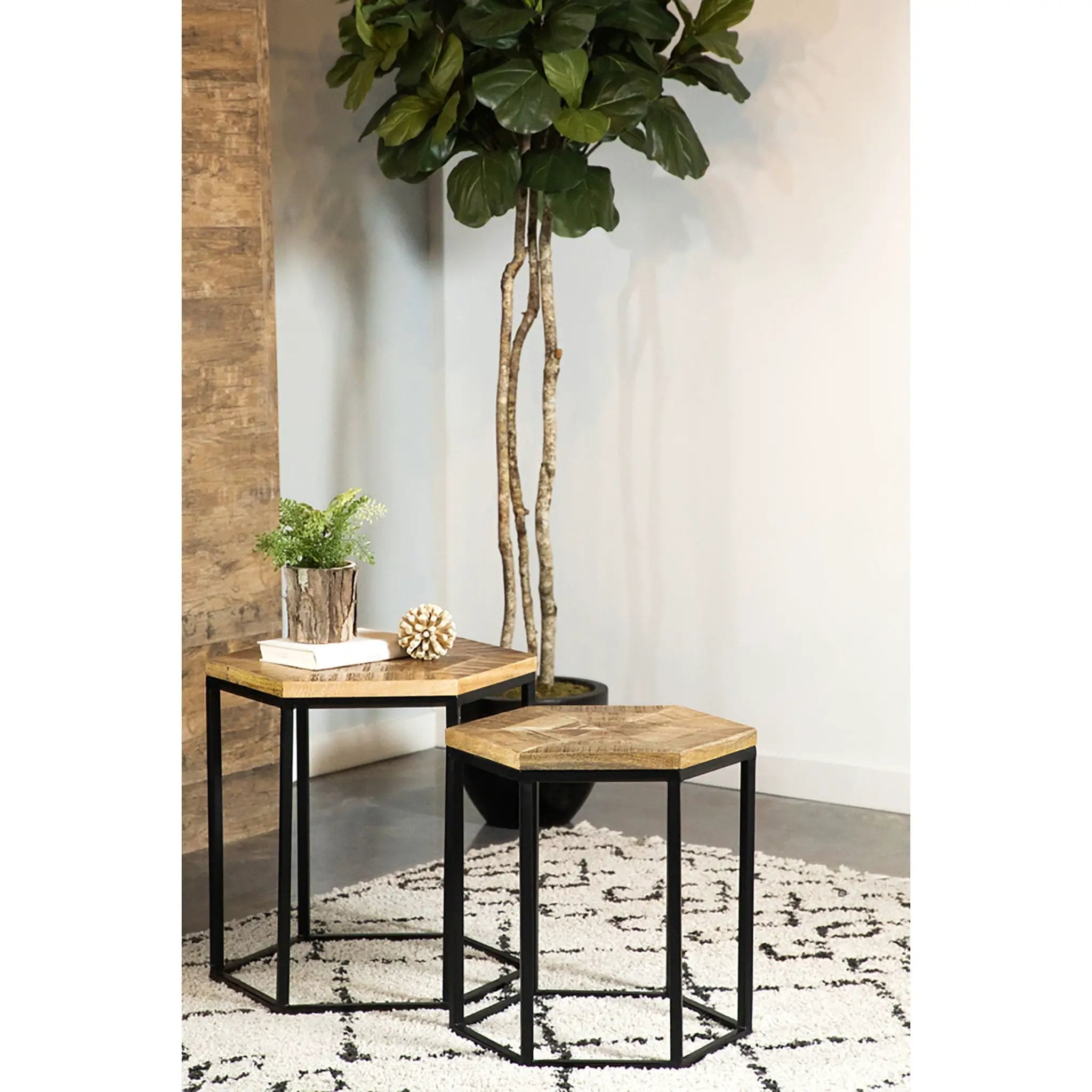 2 Piece Nesting Table With Hexagon Base - Brown by HouseOfZazla
