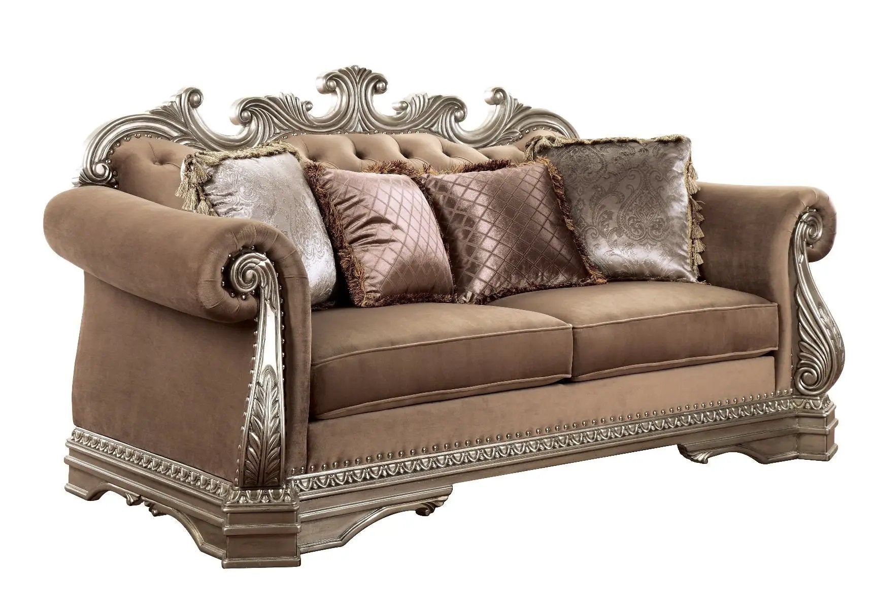 Northville - Loveseat With 4 Pillows - Velvet & Antique Silver by Unique Piece Furniture