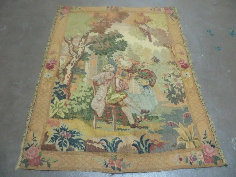 Antique Tapestry 3x4, European French Tapestry, Hand Loomed Victorian Tapestry, Vintage Wool Tapestry 3 x 4 ft by Jewel Rugs