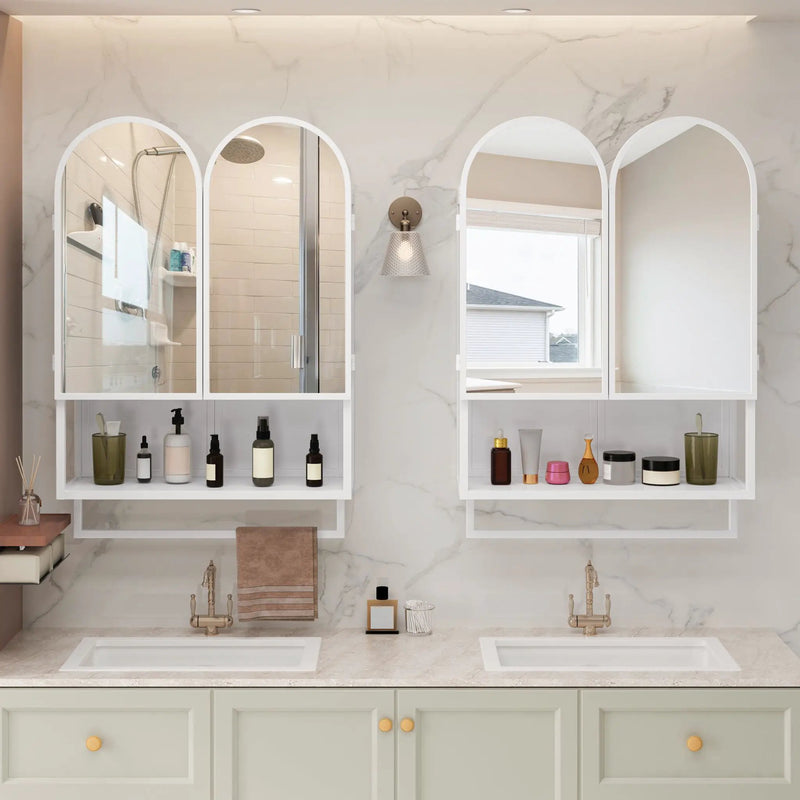 Double Arched Mirror Wall Cabinet With 2 Doors, Featuring Adjustable Shelves And Towel Rack by Unique Piece Furniture