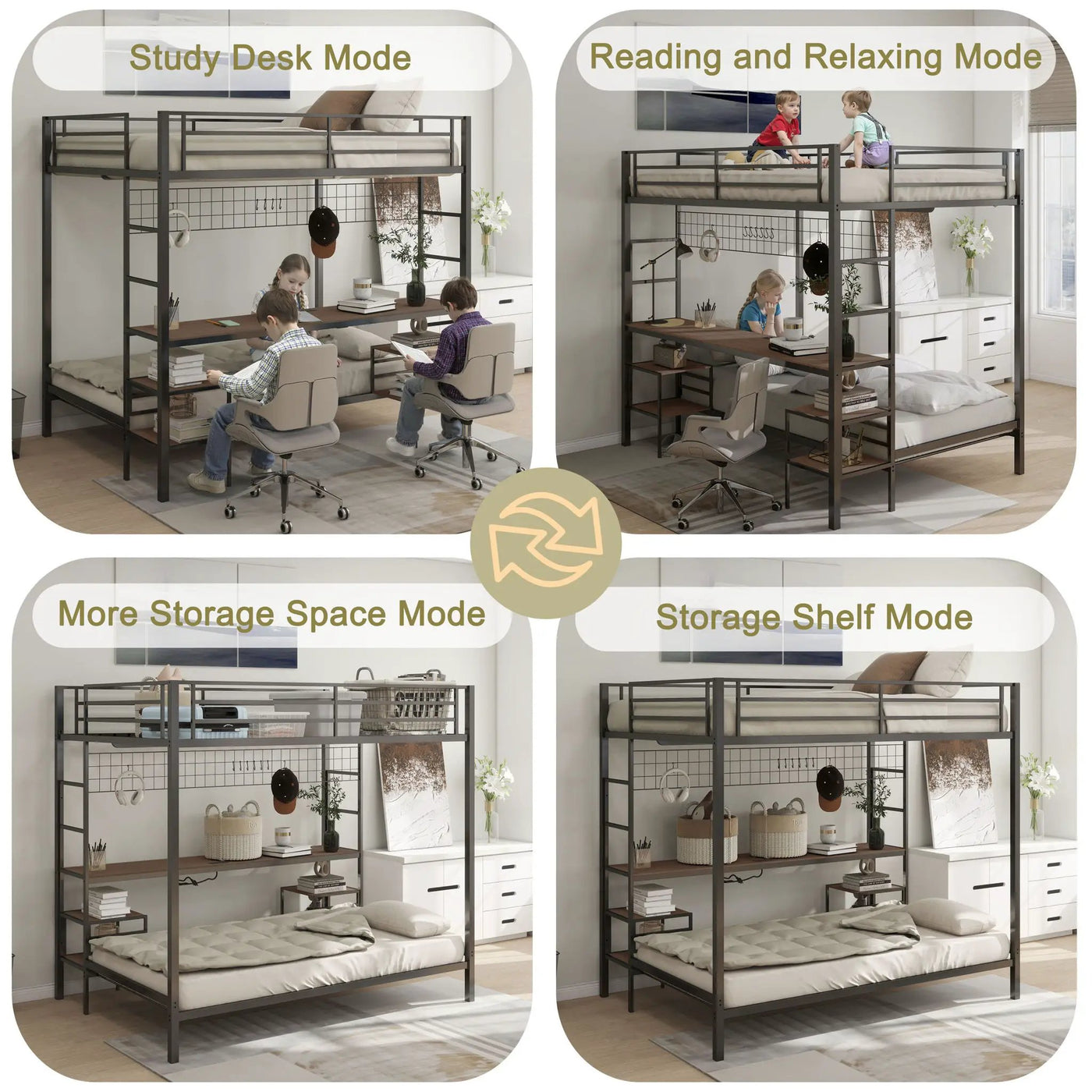 Ethan - Bunk Bed With Desk, Charging Station, Storage Shelves by HouseOfZazla
