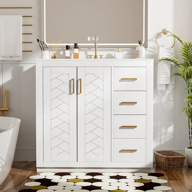 Retro Style Bathroom Vanity, 3 Drawers & Soft Closing Doors by HouseOfZazla