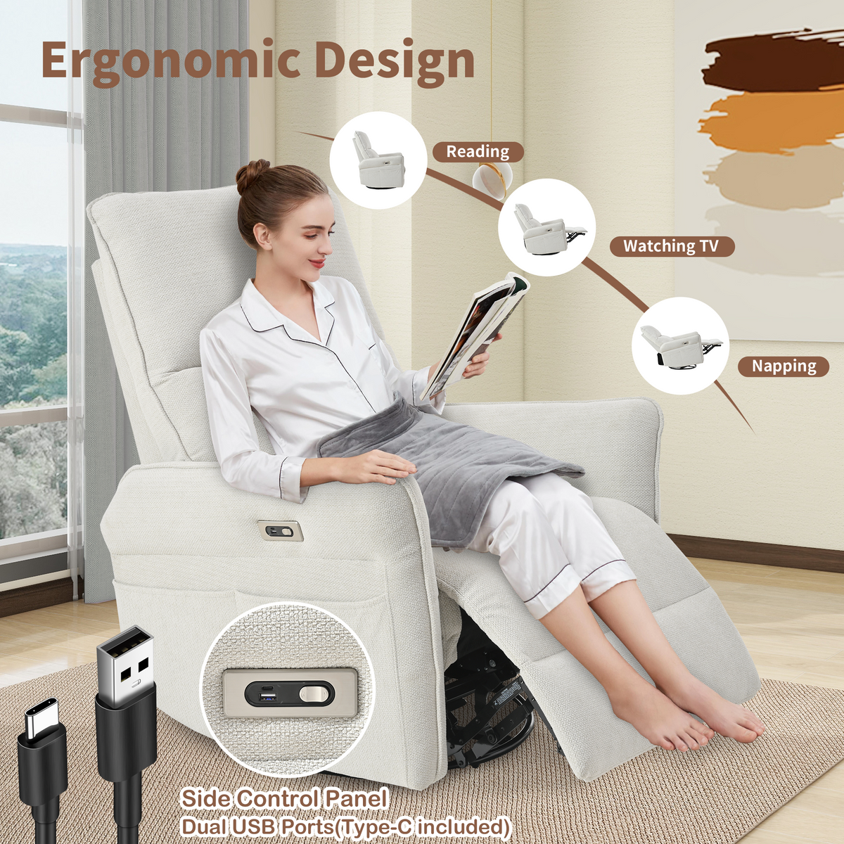 270° Power Swivel Rocker Recliner Chair, Light Gray, photo 4 of 10