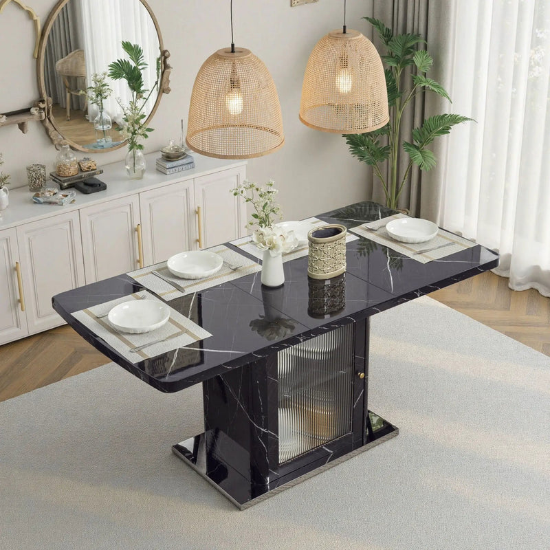 Modern Rectangle Dining Table With Stretchable Top, Storage Cabinet by Unique Piece Furniture