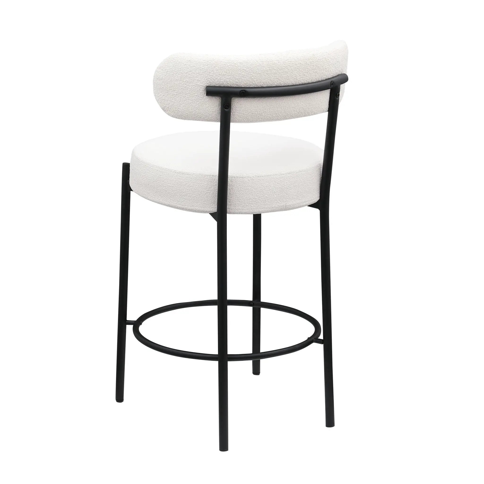 Modern Sherpa Counter Height Stools, Uphsoltered Seat Height Barstools With Brushed Brass Metal Legs Round Low Back Kitchen Stools With Footrest For Dining Room (Set of 2) by Unique Piece Furniture