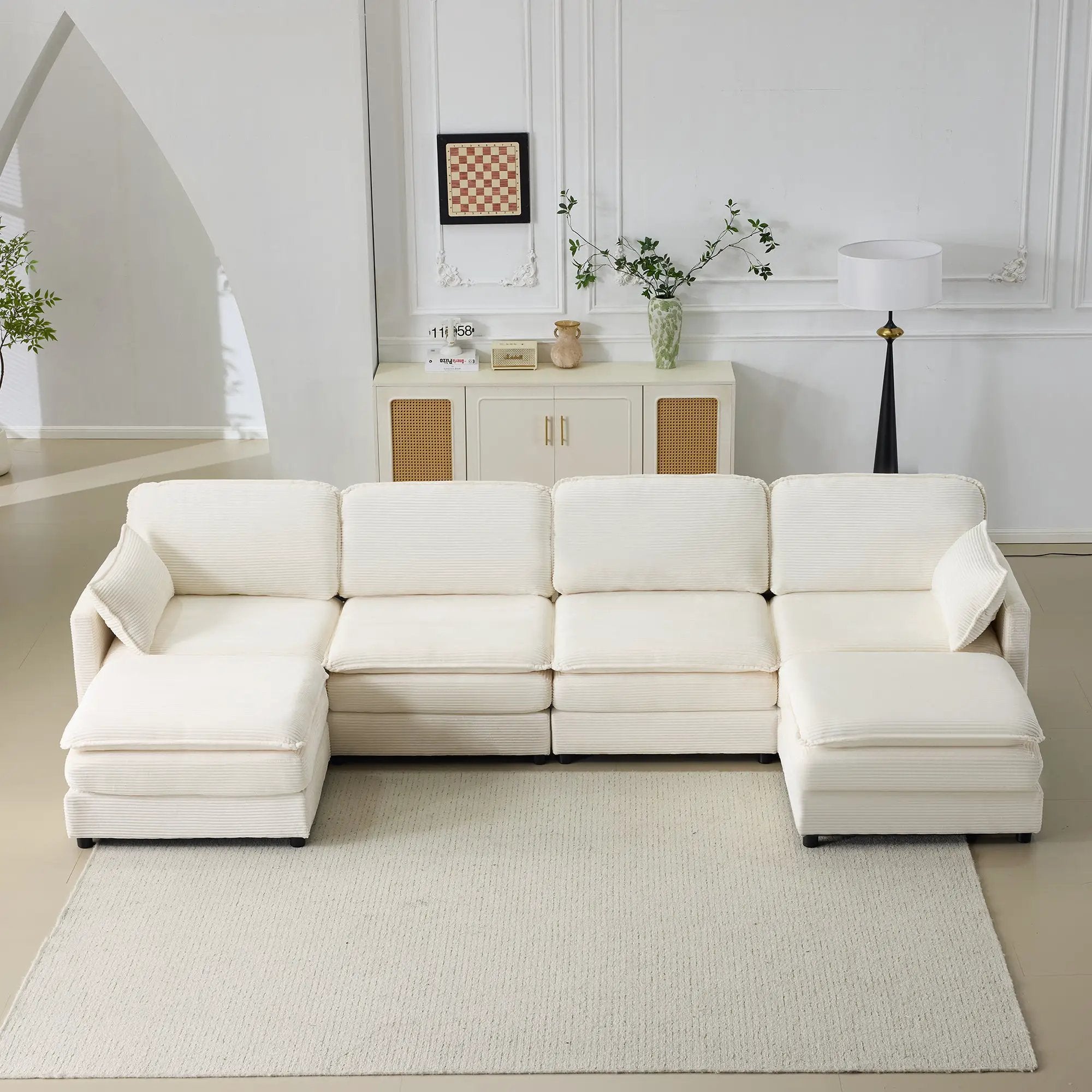 136" Plush Cloud 3-seater Sofa: Modular Design with Footstools by HouseOfZazla
