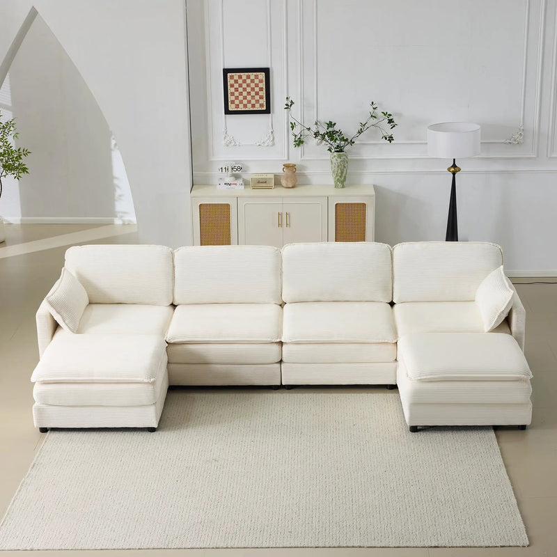 136" Plush Cloud 3-seater Sofa: Modular Design with Footstools by HouseOfZazla