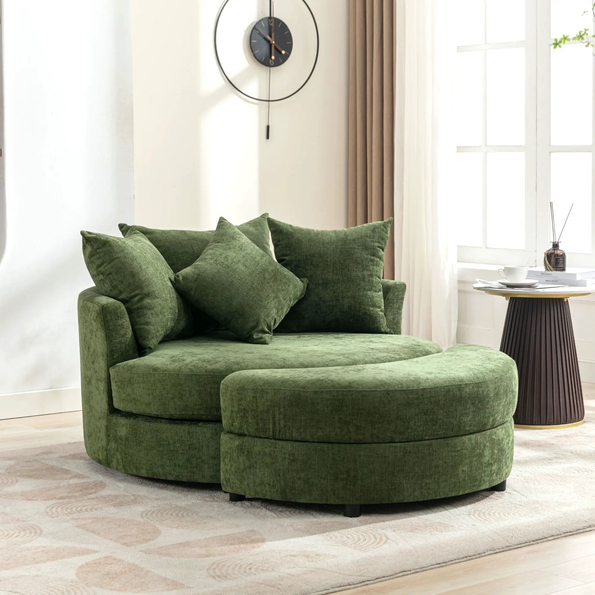 360° Swivel Accent Barrel Chair With Storage Ottoman & 4 Pillows, Modern Leisure Chair Round Accent For Living Room by HouseOfZazla